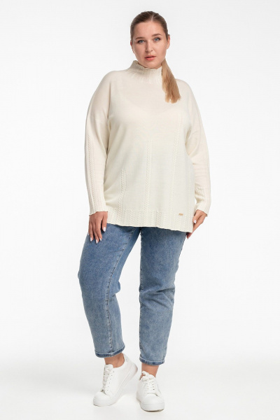 Джемпер-тuerra из кашемира с косами и стойкой AREOLA 10466 жемчуг - фото 6