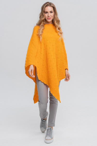 Оранжевая кашемировая накидка с ажурным узором AREOLA 10594 манго - фото 1