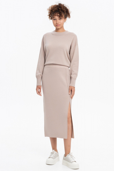 Бежевый трикотажный юбка с мягкими складками AREOLA 10679 мокка - фото 8