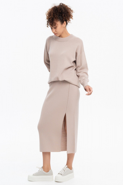 Бежевый трикотажный юбка с мягкими складками AREOLA 10679 мокка - фото 2