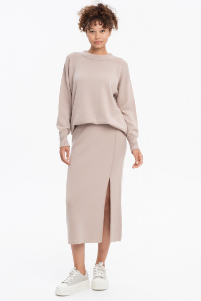 Бежевый трикотажный юбка с мягкими складками AREOLA 10679 мокка - фото 1