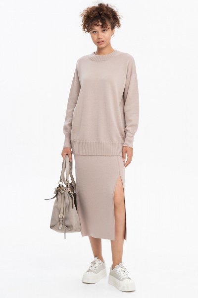 Бежевый трикотажный юбка с мягкими складками AREOLA 10679 мокка - фото 5