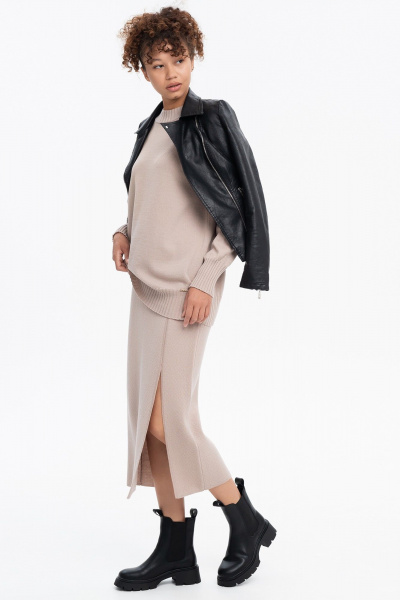 Бежевый трикотажный юбка с мягкими складками AREOLA 10679 мокка - фото 6