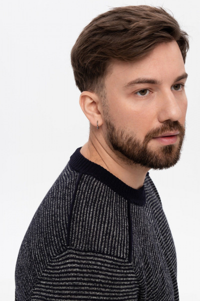 Джемпер из шерсти Меринос с полосками и однотонной отделкой AREOLA 10960 т.синий/меланж - фото 8