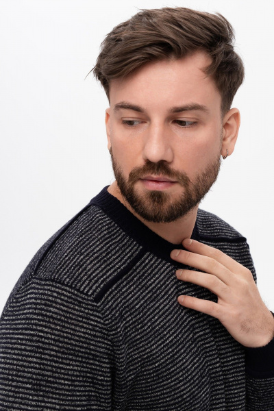 Джемпер из шерсти Меринос с полосками и однотонной отделкой AREOLA 10960 т.синий/меланж - фото 7