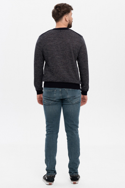 Джемпер из шерсти Меринос с полосками и однотонной отделкой AREOLA 10960 т.синий/меланж - фото 5