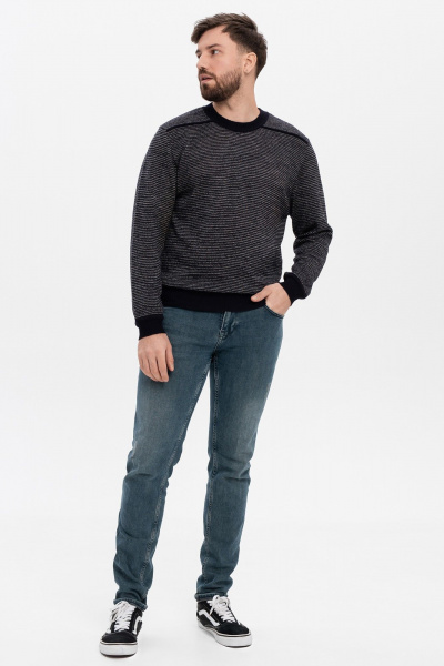 Джемпер из шерсти Меринос с полосками и однотонной отделкой AREOLA 10960 т.синий/меланж - фото 1