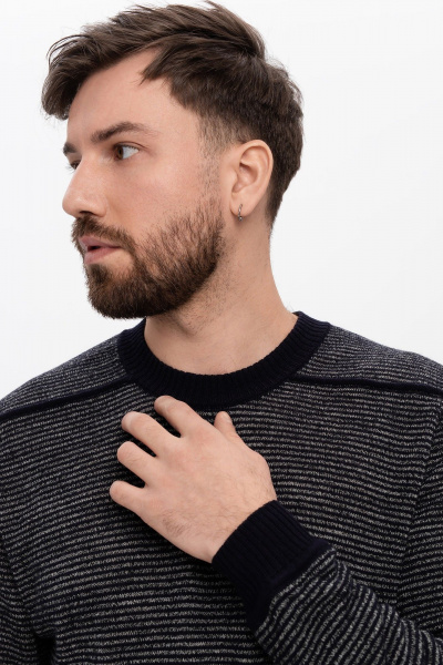 Джемпер из шерсти Меринос с полосками и однотонной отделкой AREOLA 10960 т.синий/меланж - фото 6