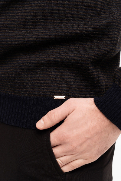 Джемпер из шерсти Меринос с полосками и классическим кроем AREOLA 10960 т.синий/торф - фото 9