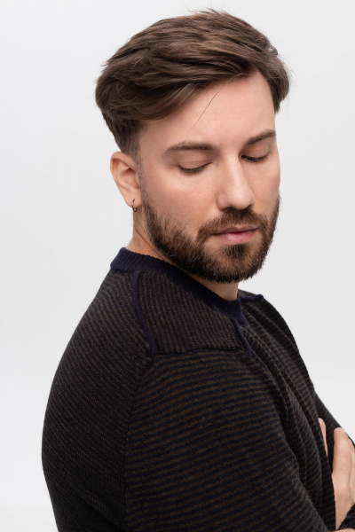 Джемпер из шерсти Меринос с полосками и классическим кроем AREOLA 10960 т.синий/торф - фото 8