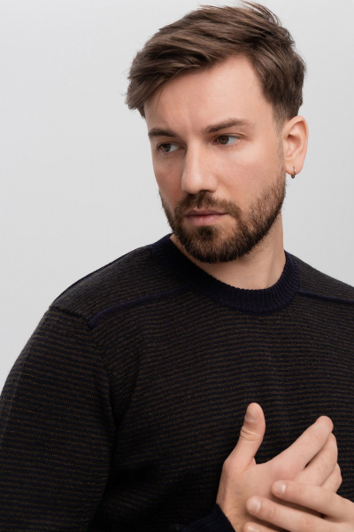 Джемпер из шерсти Меринос с полосками и классическим кроем AREOLA 10960 т.синий/торф - фото 7