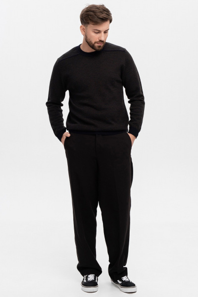 Джемпер из шерсти Меринос с полосками и классическим кроем AREOLA 10960 т.синий/торф - фото 5