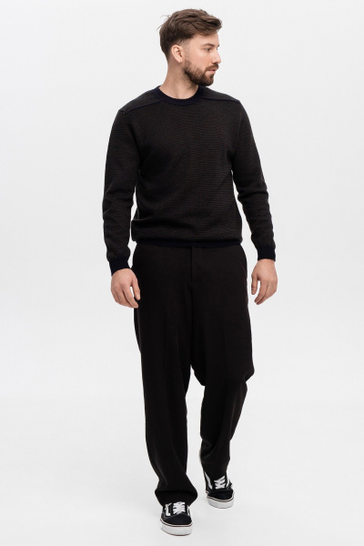 Джемпер из шерсти Меринос с полосками и классическим кроем AREOLA 10960 т.синий/торф - фото 3