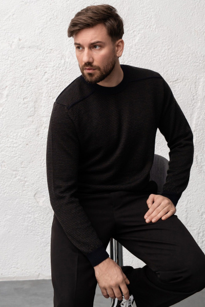 Джемпер из шерсти Меринос с полосками и классическим кроем AREOLA 10960 т.синий/торф - фото 1