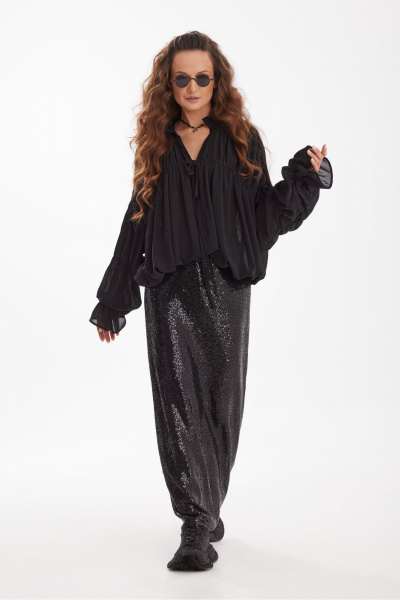 Нарядный комплект блузы и юбки с пайетками и текстилем ElPaiz 1170 - фото 1