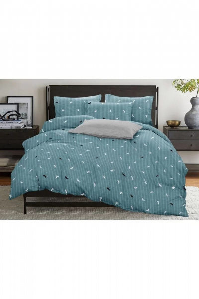 Мягкая зелёная постельная ткань комплект пододеяльник и простынь СонМаркет Бязь Стрекоза 1,5-а спальный - фото 1