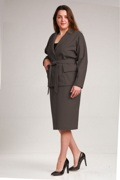 Деловой женский костюм юбка и жакет из текстильной ткани Fortuna ШЖ 1322 коричневый - фото 2