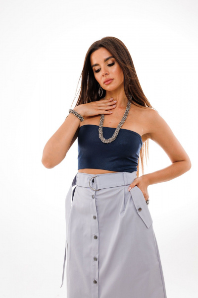 Стильный синий топ бандо из эластичного текстиля для любого образа Anelli 767 сумерки - фото 4