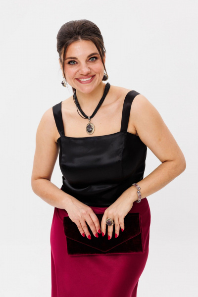 Красивая юбка из атласа с косым кроем и молнией Anelli 1291 вишневая_наливка - фото 9