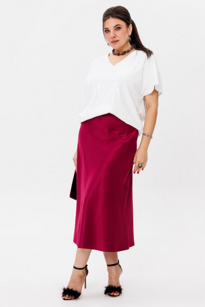 Красивая юбка из атласа с косым кроем и молнией Anelli 1291 вишневая_наливка - фото 8