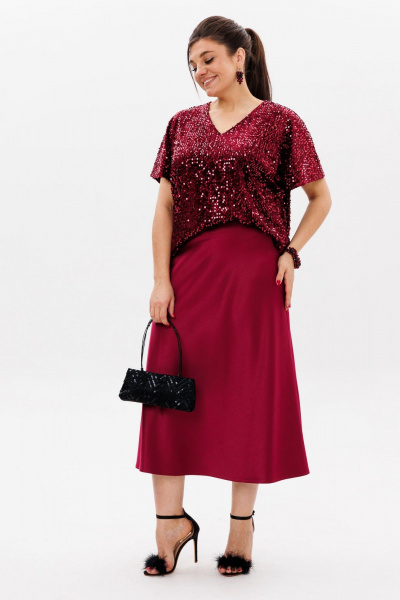 Красивая юбка из атласа с косым кроем и молнией Anelli 1291 вишневая_наливка - фото 7