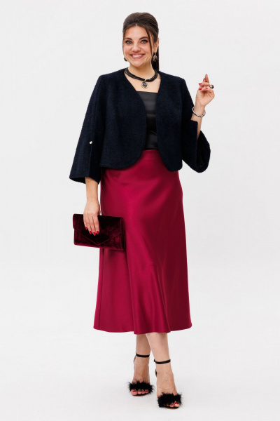 Красивая юбка из атласа с косым кроем и молнией Anelli 1291 вишневая_наливка - фото 1