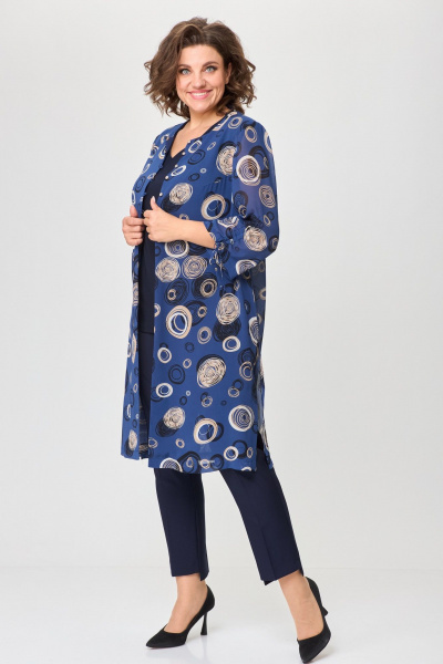 На каждый день костюм туника топ и брюки из текстиля и шифона БАГРЯНИЦА 5050 синий/круги - фото 4