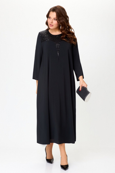 Черное платье из шифона с кокеткой и эластичным трикотажем Svetlana-Style 1963 - фото 1
