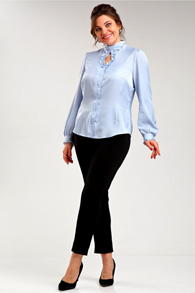 Блуза прямого силуэта с вытачками и присборенными рукавами Таир-Гранд 62439 голубой - фото 8