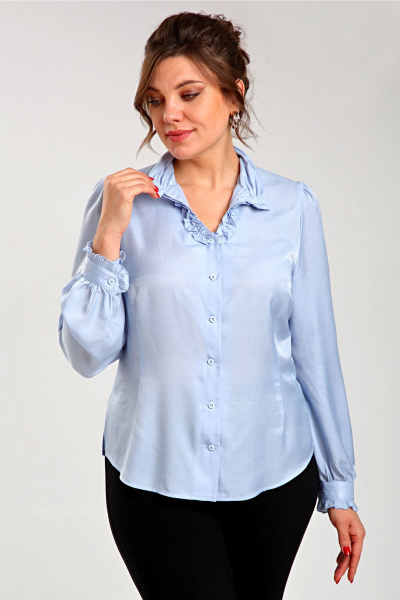 Блуза прямого силуэта с вытачками и присборенными рукавами Таир-Гранд 62439 голубой - фото 6