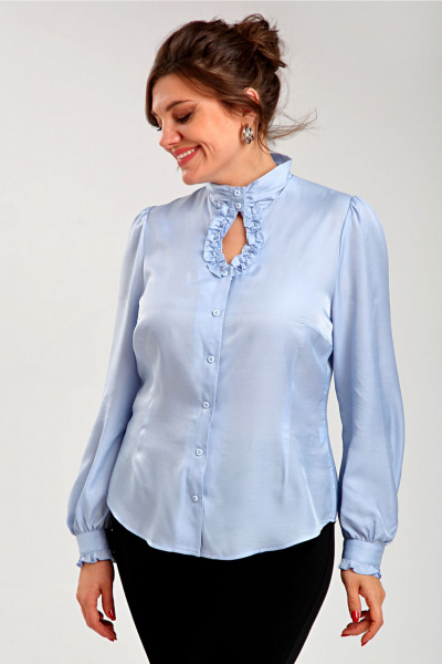 Блуза прямого силуэта с вытачками и присборенными рукавами Таир-Гранд 62439 голубой - фото 5