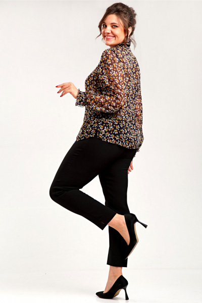 Блуза прямого силуэта с вытачками и контрастным принтом Таир-Гранд 62439 листья - фото 7