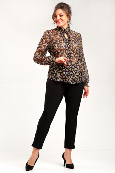 Блуза прямого силуэта с вытачками и контрастным принтом Таир-Гранд 62439 листья - фото 6