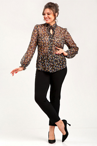 Блуза прямого силуэта с вытачками и контрастным принтом Таир-Гранд 62439 листья - фото 4
