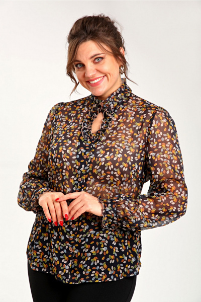 Блуза прямого силуэта с вытачками и контрастным принтом Таир-Гранд 62439 листья - фото 1