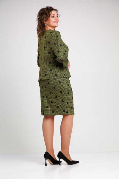 Женский костюм из трикотажа с юбкой и ассиметричной блузой Rishelie 977 зеленый-черный - фото 2