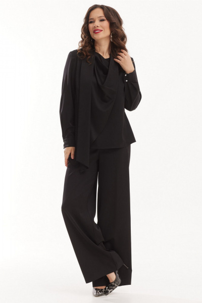 Комплект из блузы и брюк из струящейся ткани с атласным блеском Магия моды 2505 черный - фото 4