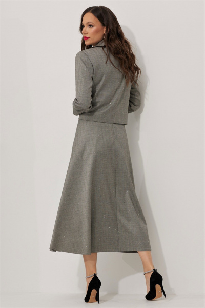 Комплект жакета, топа и юбки из тканевой с пайетками Магия моды 2528 серый - фото 2