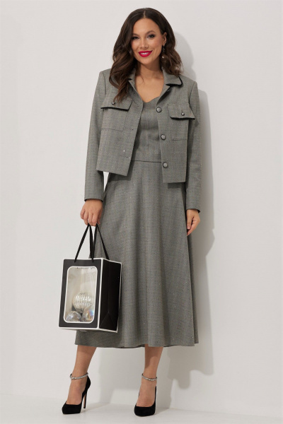 Комплект жакета, топа и юбки из тканевой с пайетками Магия моды 2528 серый - фото 1