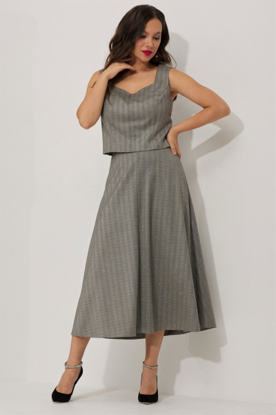 Комплект жакета, топа и юбки из тканевой с пайетками Магия моды 2528 серый - фото 7