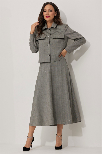 Комплект жакета, топа и юбки из тканевой с пайетками Магия моды 2528 серый - фото 5