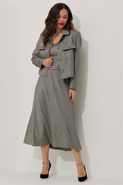 Комплект жакета, топа и юбки из тканевой с пайетками Магия моды 2528 серый - фото 3