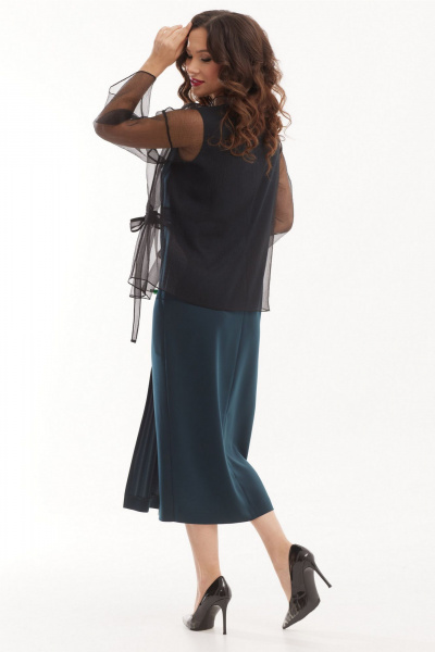 Нарядное платье и блуза из струящейся органзы Магия моды 2529 изумрудный - фото 2