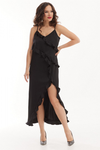 Платье-комбинация свободное с боковым разрезом из атласа Магия моды 2530 черный - фото 3