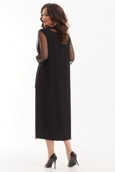 Платье нарядное свободное из сетки и трикотажа с пайетками Магия моды 2535 черный - фото 4