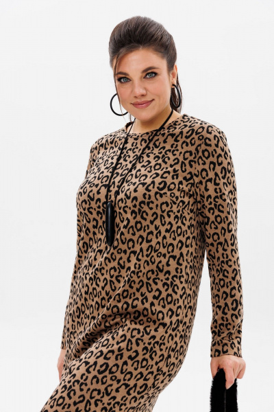 Платье прямого силуэта из трикотажа с боковой шлицей и карманами Anelli 1498 цейлонский_леопард - фото 10