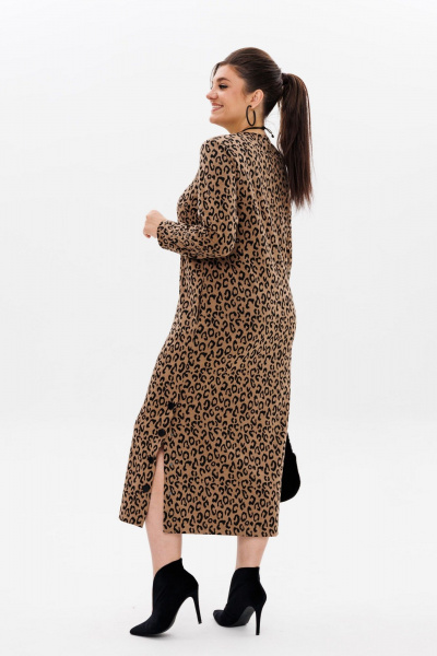 Платье прямого силуэта из трикотажа с боковой шлицей и карманами Anelli 1498 цейлонский_леопард - фото 9