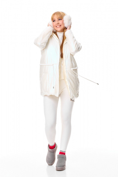 Комплект зимний из куртки из плащёвки и трикотажа T&N 7596 молочный_перламутр/топленое_молоко - фото 1