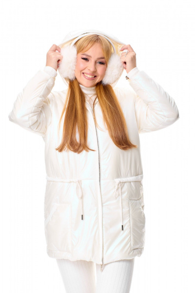 Комплект зимний из куртки из плащёвки и трикотажа T&N 7596 молочный_перламутр/топленое_молоко - фото 4