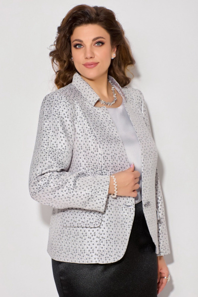 Нарядный костюм жакет юбка и майка из ткани с рельефами Fita 1902 черно-серый - фото 6